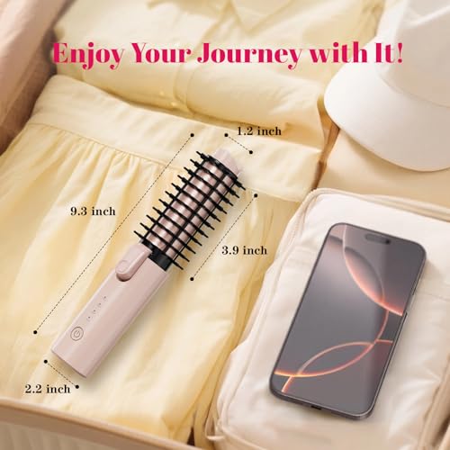 Cordless Curling Iron Brush Portable Travel with Safety Lock