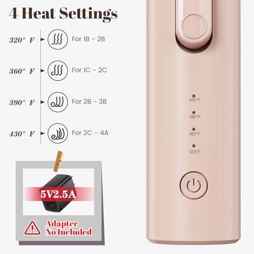 Cordless Curling Iron Brush Portable Travel with Safety Lock