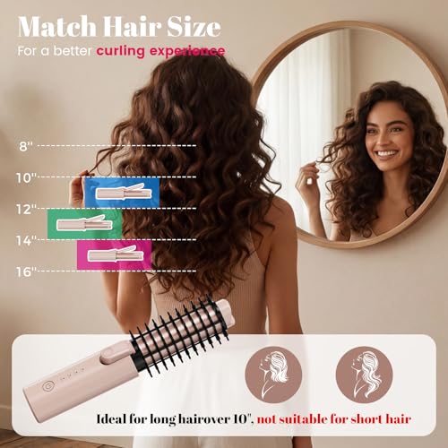 Cordless Curling Iron Brush Portable Travel with Safety Lock