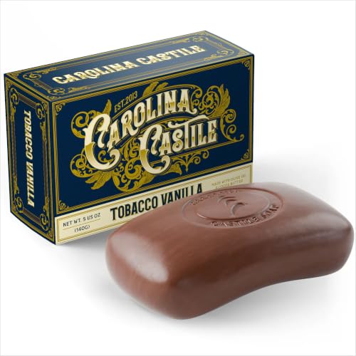 Body Wash Castile Soap Bar for Sensitive Skin – Long Lasting Natural Bar Soap for Men w/Olive Oil and Cocoa Butter - Vegan Tobacco Vanilla Scented by Carolina
