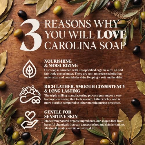 Body Wash Castile Soap Bar for Sensitive Skin – Long Lasting Natural Bar Soap for Men w/Olive Oil and Cocoa Butter - Vegan Tobacco Vanilla Scented by Carolina