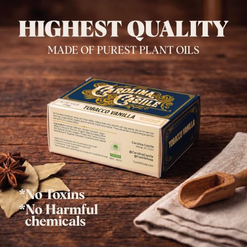 Body Wash Castile Soap Bar for Sensitive Skin – Long Lasting Natural Bar Soap for Men w/Olive Oil and Cocoa Butter - Vegan Tobacco Vanilla Scented by Carolina