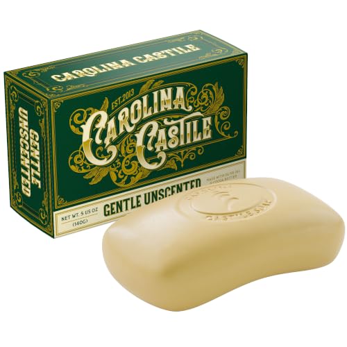 Castile Unscented Bar Soap – 1 Natural Soap Bars for Men, Women, and Kids – EWG Verified with raw Organic Cocoa Butter and Olive Oil by Carolina Castile, 5 oz