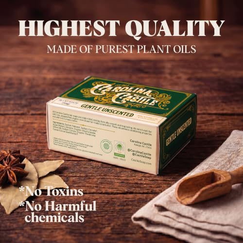 Castile Unscented Bar Soap – 1 Natural Soap Bars for Men, Women, and Kids – EWG Verified with raw Organic Cocoa Butter and Olive Oil by Carolina Castile, 5 oz