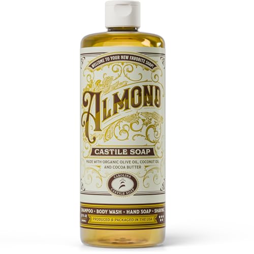 Unscented and Almond Castile Soap Liquid Bundle - 32 oz Vegan & Pure Organic Concentrated Non Drying All Natural Formula Body Wash & Shampoo