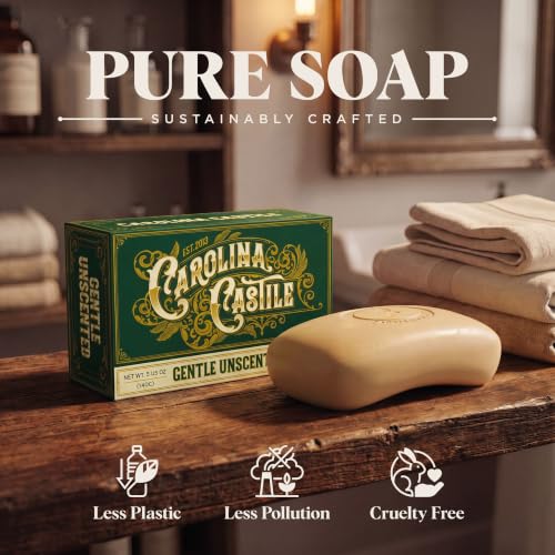 Vegan Unscented Castile Bar Soap – 6 Bars of Natural Soap for Men, Women, and Kids – Gentle, Hydrating Castile Soap Bars with Organic Cocoa Butter and Olive O