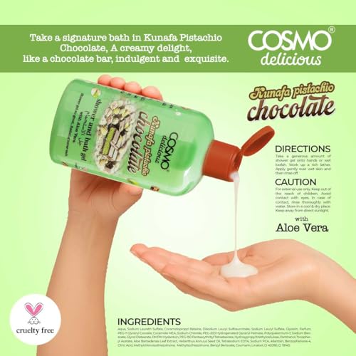 Cosmo Delicious Kunafa Pistachio Chocolate With Aloe Vera Shower & Bath Gel