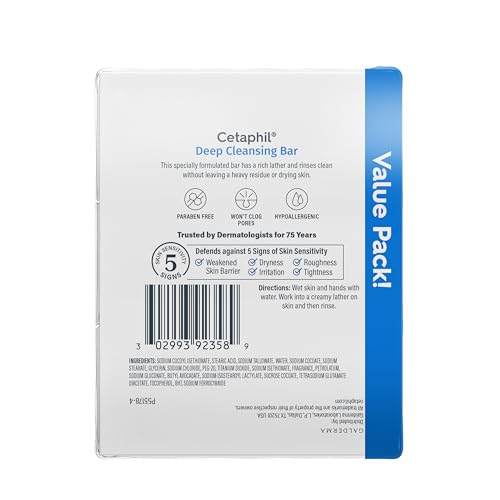 Deep Cleansing Face & Body Bar Soap, Sensitive Skin Care, 3 ct