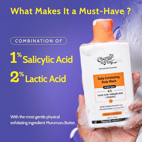 Body Wash Exfoliating For Dry Rough Bumpy Strawberry Skin With 1% Salicylic Acid 2% Lactic
