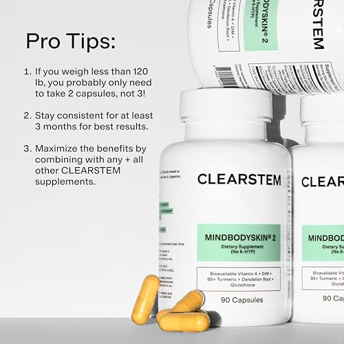 MINDBODYSKIN Hormonal Acne Supplement (No 5-HTP) - Natural DIM Supplement - Skin Care Vita