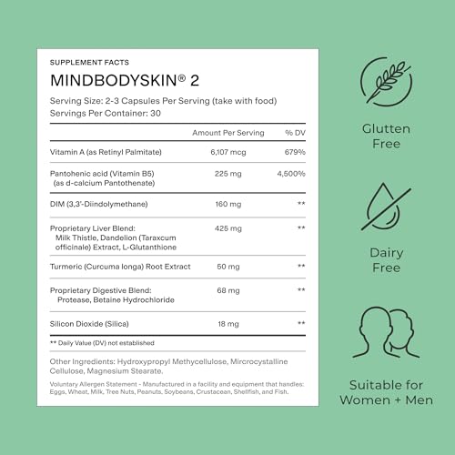MINDBODYSKIN Hormonal Acne Supplement (No 5-HTP) - Natural DIM Supplement - Skin Care Vita