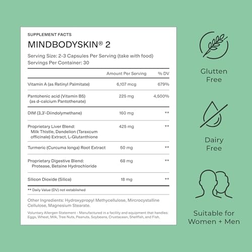 MINDBODYSKIN Hormonal Acne Supplement (No 5-HTP) - Natural DIM Supplement - Skin Care Vita