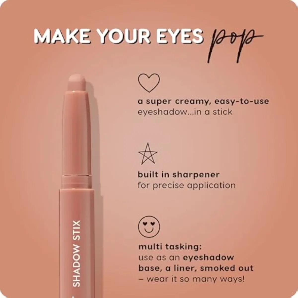 Shadow Stix - Cream Eyeshadow Stick with Long-Lasting Color - Multi-Use Cream Makeup with a Built-In Sharpener & Precise Tip for Easy Application - Bare With Me (0.05 oz)