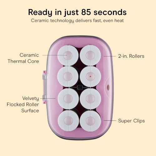Jumbo Hair Rollers Ceramic 2 Inch Rollers 8 Count Pink