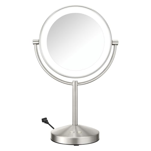 LED Vanity Mirror Double-Sided 10x Magnification Satin Nickel