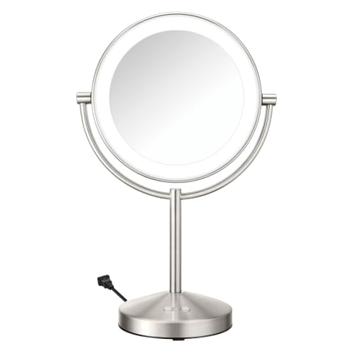 LED Vanity Mirror Double-Sided 10x Magnification Satin Nickel
