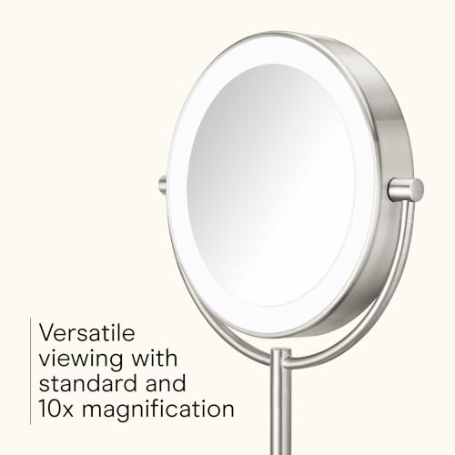LED Vanity Mirror Double-Sided 10x Magnification Satin Nickel