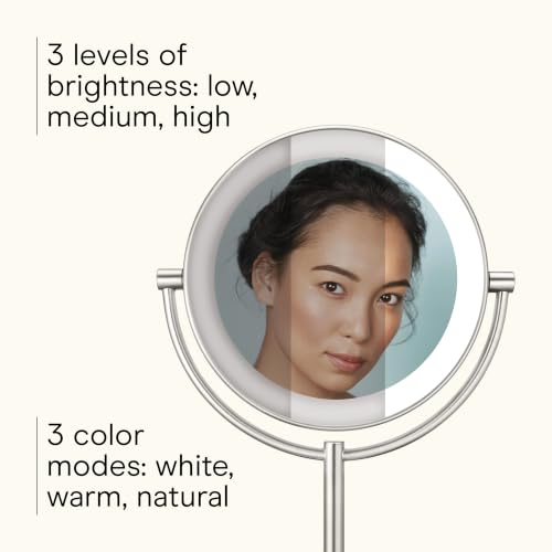LED Vanity Mirror Double-Sided 10x Magnification Satin Nickel