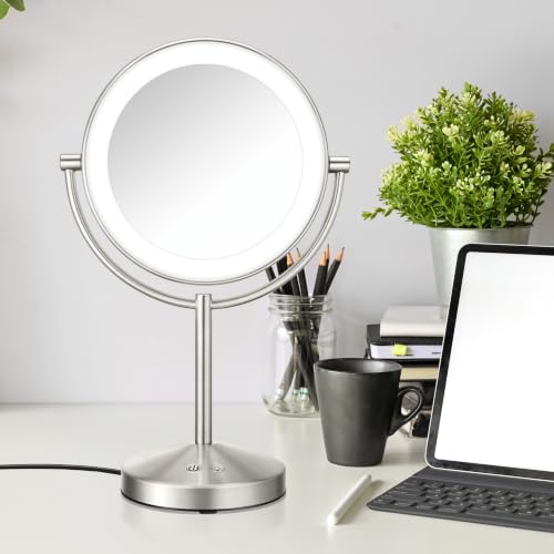 LED Vanity Mirror Double-Sided 10x Magnification Satin Nickel