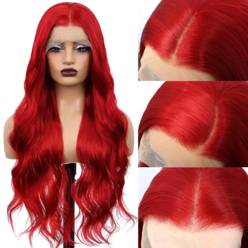 Fiery Red 26 Inch Long Wavy Lace Front