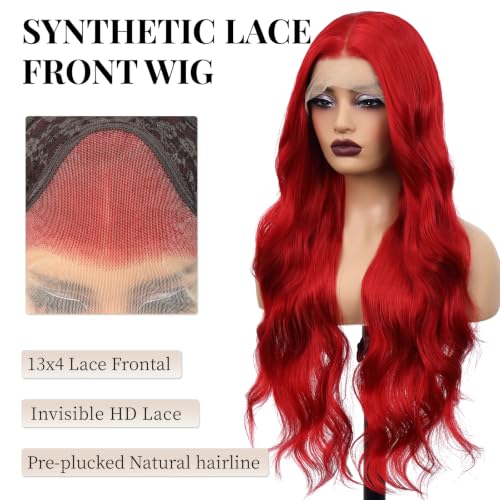 Fiery Red 26 Inch Long Wavy Lace Front