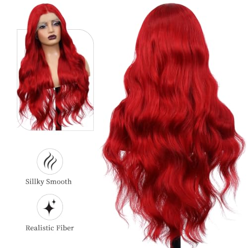 Fiery Red 26 Inch Long Wavy Lace Front