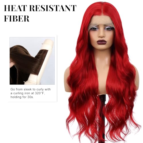 Fiery Red 26 Inch Long Wavy Lace Front