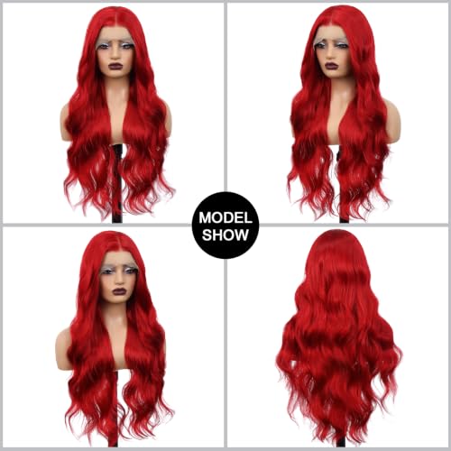 Fiery Red 26 Inch Long Wavy Lace Front