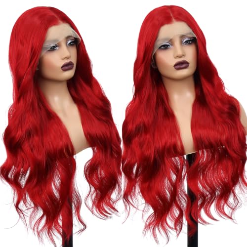 Fiery Red 26 Inch Long Wavy Lace Front