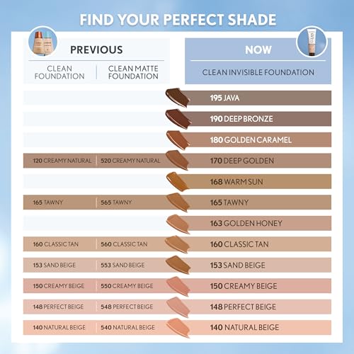 Clean Invisible Foundation Makeup, Dewy & Glowy Finish, Buildable Coverage, Skin-Like Smooth Look, Vegan, Creamy Natural, 1oz