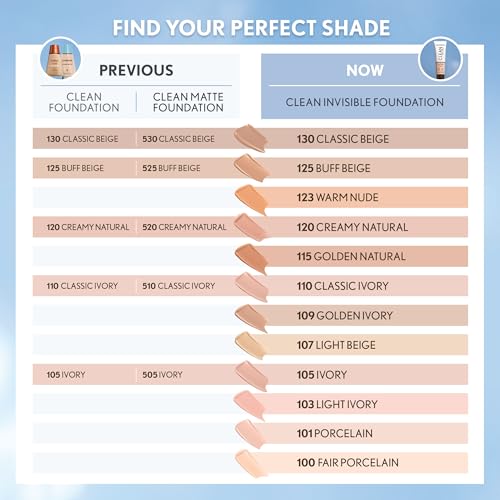 Clean Invisible Foundation Makeup, Dewy & Glowy Finish, Buildable Coverage, Skin-Like Smooth Look, Vegan, Creamy Natural, 1oz