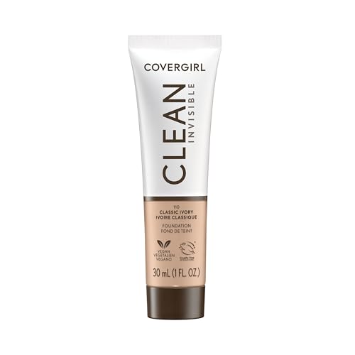 Clean Invisible Foundation Makeup, Dewy & Glowy Natural Finish, Buildable Coverage, Skin-Like Smooth Look, Vegan, Classic Ivory, 1oz