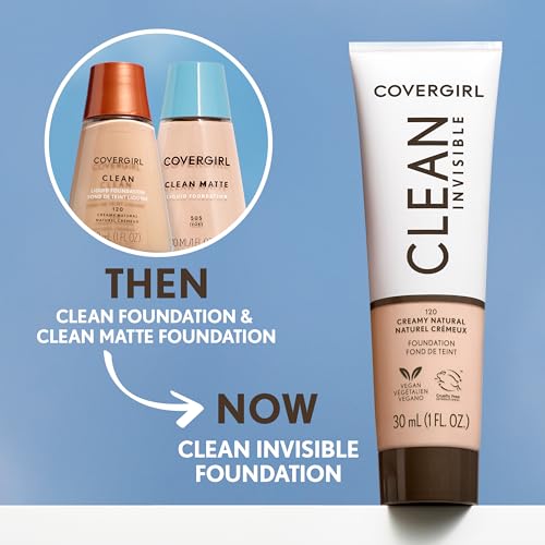 Clean Invisible Foundation Makeup, Dewy & Glowy Natural Finish, Buildable Coverage, Skin-Like Smooth Look, Vegan, Classic Ivory, 1oz