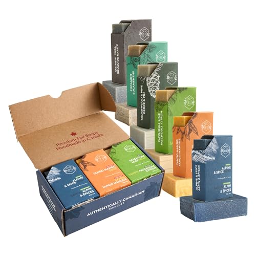 , Handmade in Canada, Plant Based Cold Process Natural Bar Soap, With Premium Essential Oils, Dry Skin, Pack of 6 (For Him)