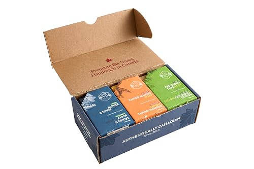 , Handmade in Canada, Plant Based Cold Process Natural Bar Soap, With Premium Essential Oils, Dry Skin, Pack of 6 (For Him)