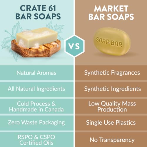 , Handmade in Canada, Plant Based Cold Process Natural Bar Soap, With Premium Essential Oils, Dry Skin, Pack of 6 (For Him)
