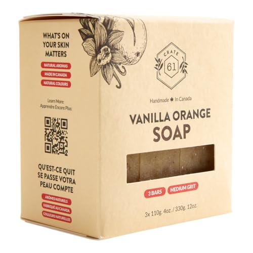 , Handmade in Canada, Plant Based Cold Process Natural Bar Soap For Face And Body, With Premium Essential Oils, For Men And Women 3 Pack (Vanilla Orange)