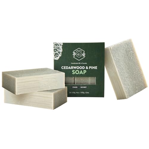 , Handmade in Canada, Plant Based Cold Process Natural Bar Soap For Face And Body, With Premium Essential Oils, For Men And Women 3 Pack (Cedarwood Pine)