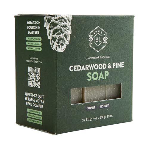 , Handmade in Canada, Plant Based Cold Process Natural Bar Soap For Face And Body, With Premium Essential Oils, For Men And Women 3 Pack (Cedarwood Pine)