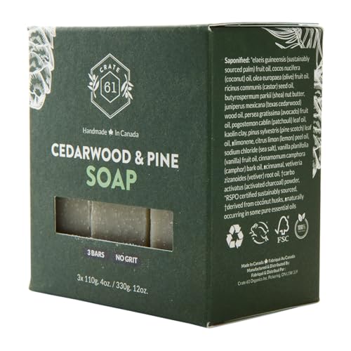 , Handmade in Canada, Plant Based Cold Process Natural Bar Soap For Face And Body, With Premium Essential Oils, For Men And Women 3 Pack (Cedarwood Pine)