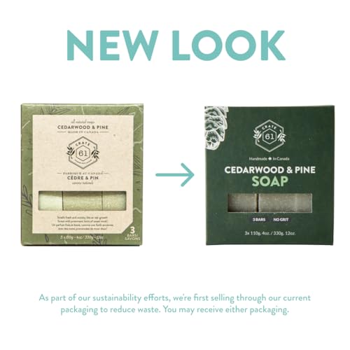 , Handmade in Canada, Plant Based Cold Process Natural Bar Soap For Face And Body, With Premium Essential Oils, For Men And Women 3 Pack (Cedarwood Pine)