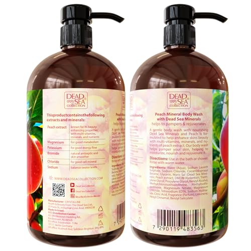 Peach Body Wash for Women and Men - with Pure Dead Sea Minerals and Peach Extract - Cleans