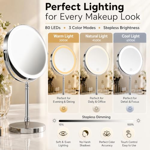 Makeup Mirror Rechargeable Vanity Mirror 3 Lights 1X 10X