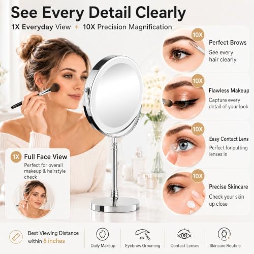 Makeup Mirror Rechargeable Vanity Mirror 3 Lights 1X 10X