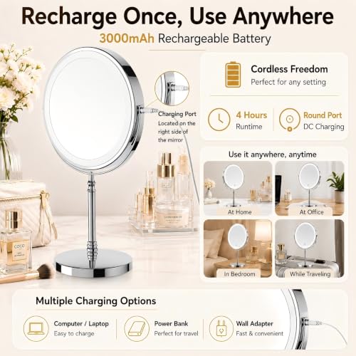 Makeup Mirror Rechargeable Vanity Mirror 3 Lights 1X 10X