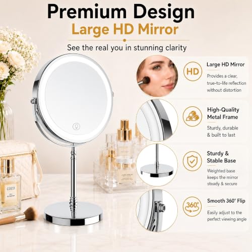 Makeup Mirror Rechargeable Vanity Mirror 3 Lights 1X 10X