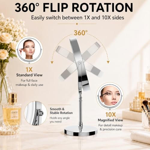 Makeup Mirror Rechargeable Vanity Mirror 3 Lights 1X 10X