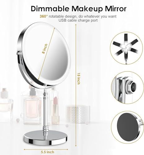 Makeup Mirror Rechargeable Vanity Mirror 3 Lights 1X 10X