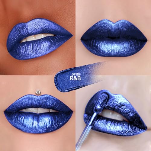 Blue Lipsticks for Women Metallic Glitter Long Lasting Lipstick