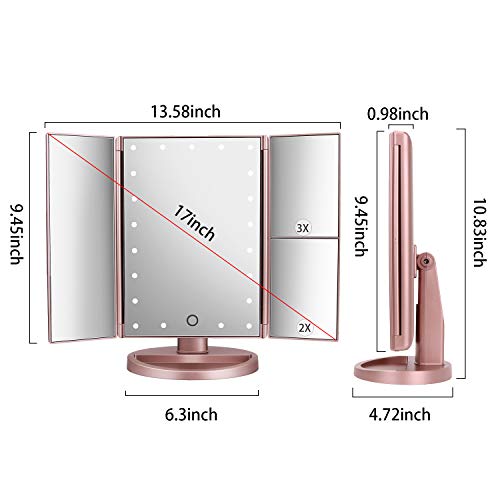 Dresser Mount Tri-Fold Lighted Vanity Mirror 21 LED Lights